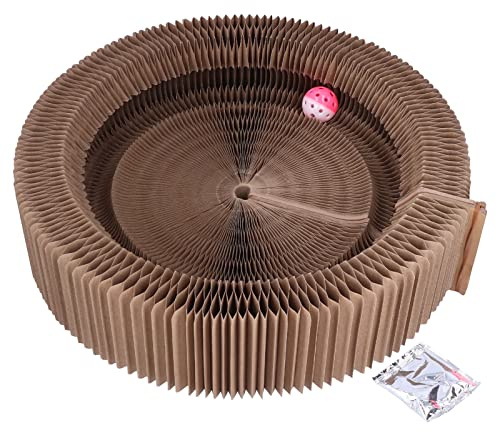 Rascador para Gatos Redondo, Cama Plegable de Cartón Corrugado de Alta Densidad, 26x28cm - Durable y Resistente, con Catnip Natural, Ideal para Jugar y Descansar