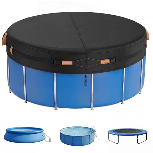 Poolabdeckung Rund, Sommer-Poolplane aus hochwertigem Oxford-Gewebe für runden Aufstellpool, mit Steckschnallen & Kordelzug, Ø 305cm (10FT)