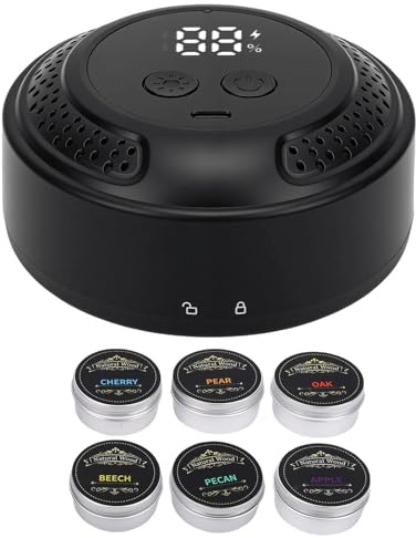 LICAEVEY Kit de Fumoir à Whisky électrique, Fumoir à Cocktail Rechargeable avec 6 Saveurs de Copeaux de Bois et Lumières de Couleur LED, Outil de Bar sans Flamme pour Bar à Domicile