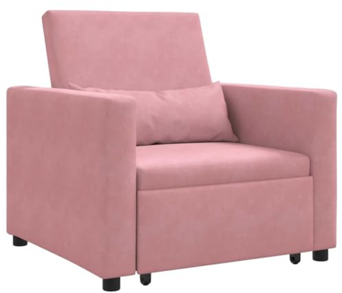 Yisssmeng 3 in 1 Single Schlafsofa Hellrosa Samt 90x165x87 cm Faltbares Design Stahlrahmen Rollen leicht verstellbar Lounge Sessel und Gästebett für Wohnzimmer Schlafzimmer