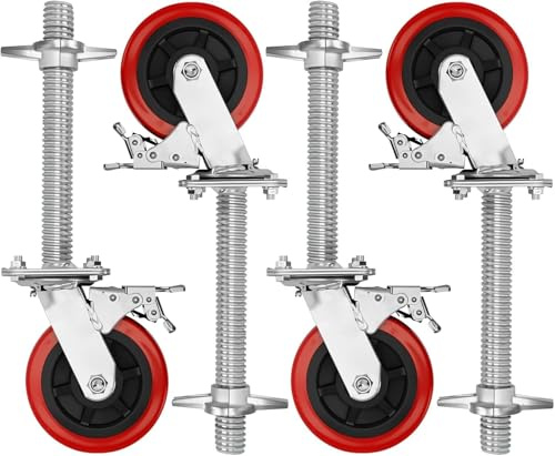 Juego de 4 ruedas andamio con freno, for torre, patas ajustables, rueda goma bloqueo resistente 6 pulgadas for(6 inch)