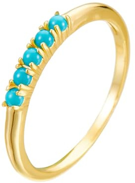 Tolldek Trauringe Au 375/585/750 Weiß Gold, Zierlich Klassiker Verlobungsring mit Türkis Blau Grün Echtes, Freundschaftsringe Weißgold 9K/14K/18K, Gr.47-65