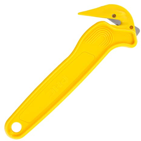 Pacific Handy Cutter Disposable Film Cutter NSF Certified Food Safe Safety Box Cutter & Bladeless Tape Splitter Perfect for Cryovac, Plastic Bags, & Shrink Wrap Yellow