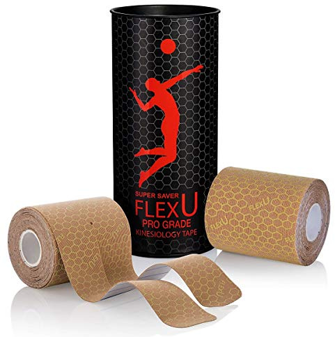 FlexU Kinesiology Tape - 40 Extra-Wide Pre-Cut Y-Shape Strips (3x10) - Unique Design for Lower Back, Shoulders, Knees, and Neck - Professional-Grade Muscle & Joint Support (Beige)