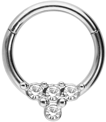 PIERCINGLINE Segmentring-Clicker mit 4 Kristallen aus Chirurgenstahl - Piercing für Ohr, Septum, Tragus oder Helix in 4 stylischen Farben