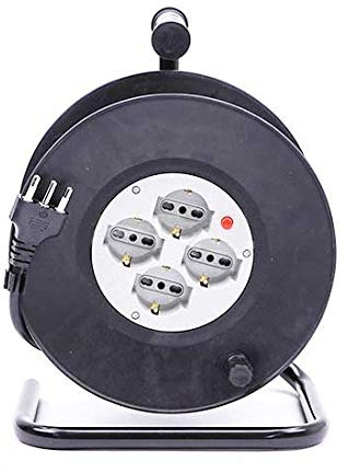 V-TAC Alargador eléctrico enrollacables 25 m – 4 tomas bipaso/Schuko 10/16 A toma alemana con enchufe estándar italiano protección eléctrica – SKU 8703