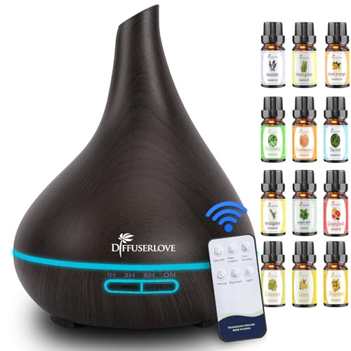 Diffuserlove 500ML Diffuseur d'Huiles Essentielles Electrique Aromathérapie Humidificateur Vaporisateur d'Huile Parfumée, LED 7 Couleurs, Arrêt Automatique sans Eau pour Bureau Maison Chambre