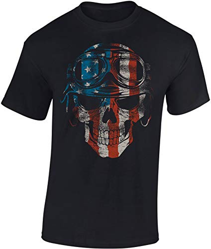 Baddery Biker T-Shirt Herren - „American Biker“ - Motorrad Shirt für Motorradfahrer & Biker (Schwarz L)