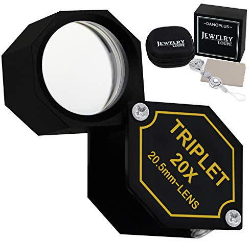20x Lupa Joyería Lupa Trillizo Lente 20.5mm Óptico Vaso Joya Aumentador Herramienta para Joyero, Sello Filatelista, Acuñar Numismático, Acromático Negro Hexagonal Diseño Equipo Conjunto
