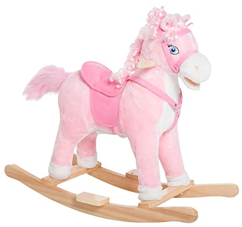 Qaba Kids Ride on Rocking Horse Toddler Plush Toy with Realistic Sounds and Swinging Tail for 3 Years Old Children