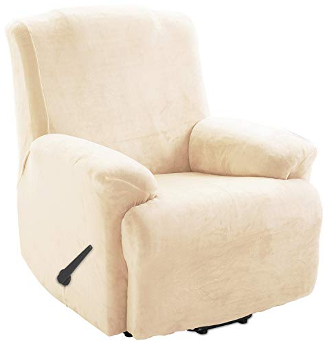 TIANSHU Samt Ruhesessel bezüge, Stretch Sesselschoner Elastisch Plush Couchbezug stilvolle Luxus-Möbelbezüge Anti-Rutsch-High Stretch Relaxsessel bezüge(Ruhesessel,Beige)