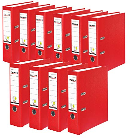 FALKEN 10x PP-Color Kunststoff-Ordner 8 cm breit DIN A4 rot | Made in Germany Kunststoffbezug außen Papierbezug innen Vegan