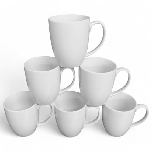 Doriantrade Kaffeebecher 6 Stück – Tassen 320ml aus Porzellan | Kaffee Becher 6er Set | Porzellantassen für Haushalt & Gastronomie | Ideal zum Bemalen & Bedrucken