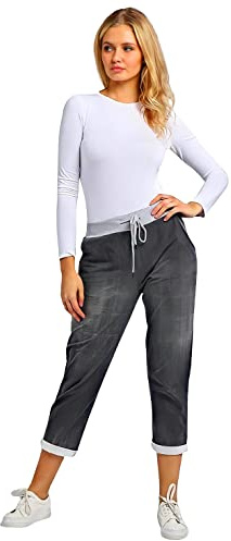 Fashion Trends Women’s Ladies Denim Jogger Floral, Star Printed Sweatpants Ribbed Waistband Trousers Ladies Causal Summer Jogger Drawstring Italian Gym Running Pants UK