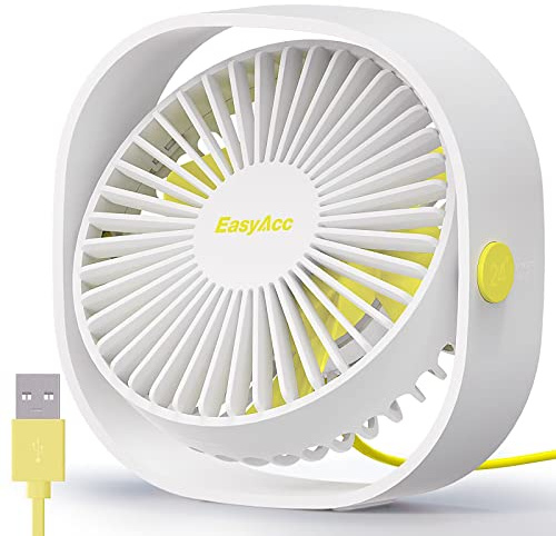 EasyAcc USB Ventilator, Mini Ventilator, Leise USB Tischventilator mit 2 Jahre Garantie, Starker Exquisit Lüfter und 3 Geschwindigkeiten, 360 Grad Drehung Desk Fan für Schreibtisch,Zuhause,Büro - Weiß