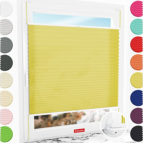 Schuette® Plissee ohne Bohren ● Premium Kollektion: Summer Time (Gelb) ● 90x200cm (Breite x Höhe) ● Suprafix Faltrollo X Klemmfix Rollo ● Blitzschnelle Montage inkl. Video
