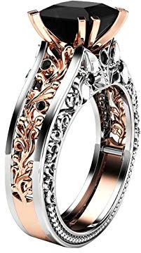 Momolaa Campanello Squillo Vacanza Anello di fidanzamento con separazione, colore rosa, moda, matrimonio, oro, donna, anelli floreali Promesse Anelli per La Fidanzata (Black, 7)