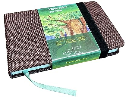 tumuarta Aquarell Skizzenbuch, 300g, 25% Baumwolle, 9x14CM, 24 Blatt, 48 Seiten, Feinkorn, Säurefrei, Aquarellbuch, Künstlerpapier Aquarellpapier Block Ideal für Aquarell, Tusche, Acryl, Gouache
