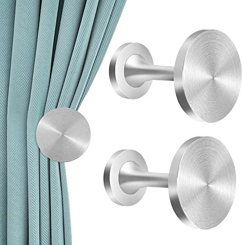KOLAKO Curtain Holdbacks, Silver Curtain Tie Back Hooks, Metal Wall Mounted Modern Decorative Tiebacks Hanger Round Medallion Drapery Small Curtain Hold Backs Pair, Set of 2