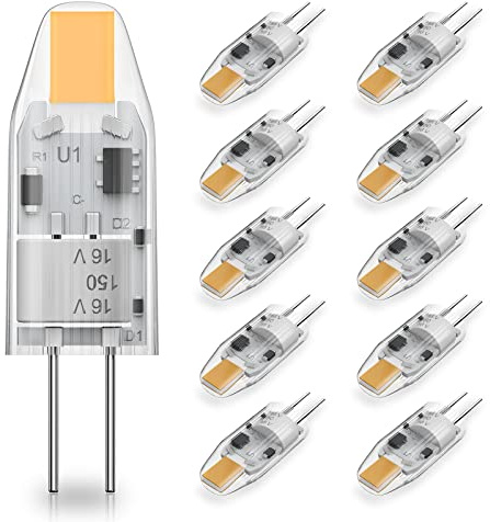 RuLEDne G4 LED Leuchtmittel 1W - 1.5W Lampe 120 Lumen 2700K Warmweiß LED Lampen, AC/DC 12V G4 Mini Birne Leuchtmittel Entspricht 10W 15W Halogenbulb Nicht Dimmbar Kein Flackern 10er Pack