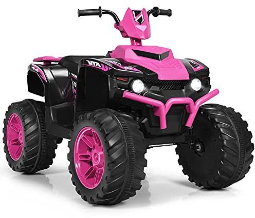 Maxmass 12V Electric Quad Bike, Kids Ride on ATV with LED Light, Bluetooth, Music & Horn and Slow Start, Children Battery Powered Vehicle Toy Car for Toddler 3-7 Years Old (Pink)