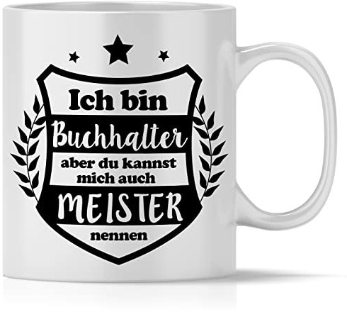 mindmonkeys® Geschenk für Buchhalter Tasse mit Spruch Ich bin Meister Buchhalter Buchhalter zum Geschenk Geschnekidee zum Geburtstag Danksagung Keramik 300 ml