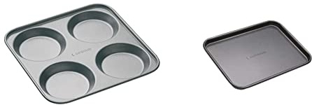 MASTERCLASS 4 Hole Yorkshire Pudding Tray with PFOA Non Stick, Robust 1 mm Carbon Steel, 24 cm Non-Stick Baking Tray, Carbon, Grey, 24 x 18cm