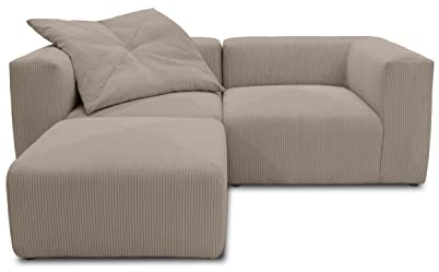 DOMO. collection Ecksofa Malia, Cord Modul-Sofa, L-Form aus 2 x Ecksessel und 1 x Polsterhocker, Modul-Couch, 3 Polster-Elemente, Eckcouch, 216 x 193 x 69 cm (BxTxH), braun
