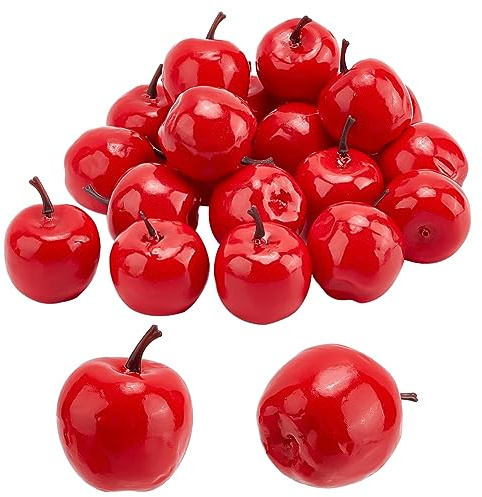 PandaHall 20pcs Mini gefälschte Äpfel 1.7 x 1.4 Zoll künstliche Äpfel Rote Faux Äpfel Simulation Obst Dekor Weihnachten Dekorative Äpfel Modell für Home Kitchen Table Photography Party Foto Requisiten