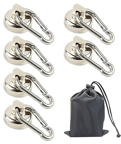 TAFACE 6 ganci magnetici, 1 custodia, moschettone magnetico, gancio magnetico girevole, gancio magnetico al neodimio, adatto per cucina, magazzino, bagno