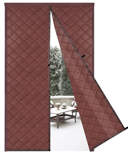 Risareyi Cortina de Puerta Aislante Termica Frio y Calor 160x240cm, Marrón Aislamiento Cortinas Térmica Magnética para Puerta Exterior Salón Balcón, Impermeable, Cierre Automático