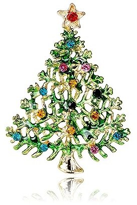 Delicato Albero di Natale Spilla Strass Cristallo Colorato Stella Smalto Spille da Bavero Clip Maglione Giacche Distintivi Spille per Donne Ragazze Natale Festa Costume Accessori Regali