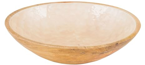 levandeo Schüssel 35cm Mango Holz Creme Perlmutt Emaille Schale Bowl Salatschüssel Deko Servierplatte Tischdeko Dekoration