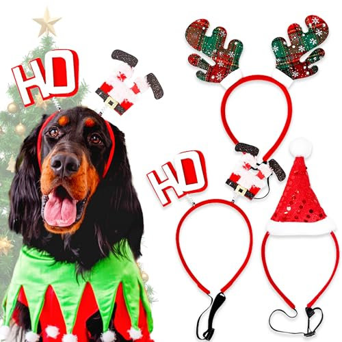 LaVenty Hund Weihnachtsgeweih Haarreif Weihnachten Haustier Stirnband Rentier Geweih Stirnband Weihnachts Kopfschmuck für Hunde Verstellbare Kopfschmuck Haarreif mit Weihnachten Haustier Kostüm