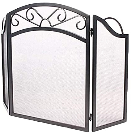 Paneel-Funkenschutz, Eisen-Kaminschutzplatte, Metallgitter-Sicherheits-Kaminschutz für Holz, 102 × 52 cm, Schwarz The New