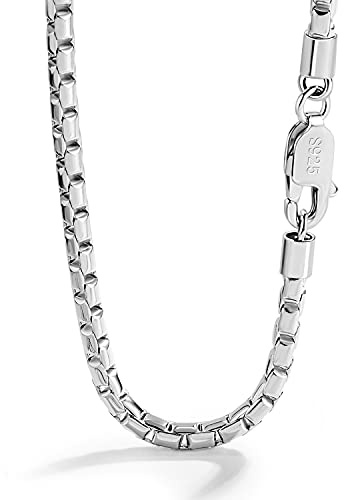 Dankadi Collier Fin 5MM en Forme Boîte en 925 Argent, 18-26 Chaîne Carrée Ronde Boîte à Chaînes Briolette Vénitien Rolo Fine Design Italien 46CM-66CM Cadeau de Bijoux pour Homme Femme (20, Argent)