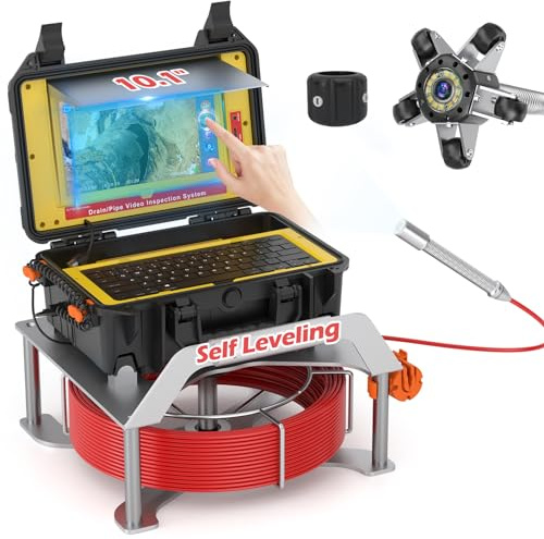 Telecamera di Ispezione 50M, Sanyioace 23MM Telecamera Ispezione Tubi con Trasmettitore a 512 Hz, Autolivellante, Contatore di Distanza Schermo Touch Screen da 10,1 Pollici, Batteria da 4500 mAh