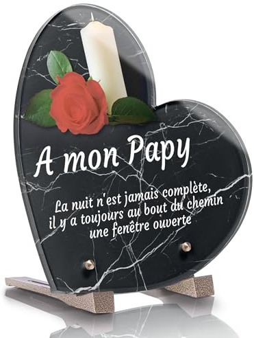 Générique Plaque Funéraire Coeur Personnalisée - Bougie Rose Rouge - Textes personnalisables, plusieurs lignes - Résistante aux Intempéries et Traitée Anti U (21x21 cm (moyen)), CO-MARB10