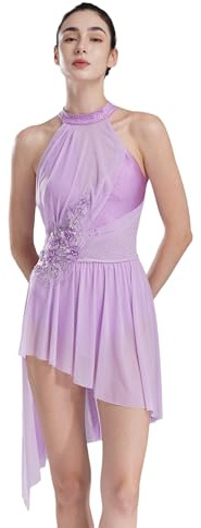 Alvivi Abito da Pattinaggio Artistico per Donna Vestito da Ballo Lirico Senza Mancia Balletto Ballerina Body Leotard da Ginnastica Dancewear Spettacolo Teatrale Viola Chiaro M