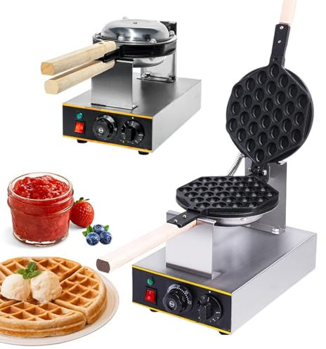 pedenencelia Gaufrier À Bulles Commercial,Fer À Bulles D'Œufs 1400 W/Rotatif À 180 ° Et Poignée en Bois,Boulanger Acier Inoxydable avec Revêtement en Téflon Antiadhésif,50-250 ℃ Réglable