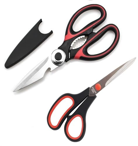 Rynli Kitchen Scissors Heavy Duty Stainless Steel, Scissors Set for Kitchen Multi-Purpose Kitchen Gadgets, Use & Stationery, Paper Scissors with Soft Grip, Ideal for Meat, Poultry, Herbs