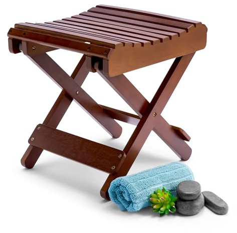 Sorbus Foldable Shower Stool – Bamboo Foot Rest & Shaving Stool for Inside Shower – Portable Step Stool, Folding Shower Bench, Wooden Sauna Chair, Bathtub Foot Rest – 11 x 10.75 x 12 (Brown)