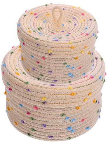 TOGEVAL 2stücke Geflochtener Baumwollseilkorb Für Aufbewahrung Multifunktionaler Snack Und Spielzeugkorb Für Schreibtisch Und Schlafzimmer