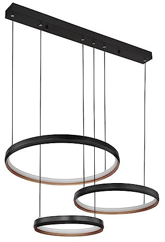 GLOBO LIGHTING Hängelampe schwarz Pendelleuchte dimmbar Esszimmerlampe, LED Ringe Fernbedienung CCT, Metall gold, LED 55W 1800lm 2700-6000K, LxBxH 76,7x50,3x150 cm