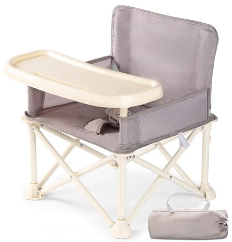 UBRAVOO Kinder Sitzerhöhung für Stühle,Sitzerhöhung Stuhl Baby ab 6 Monate,Kompakter,Zusammenklappbarer Ess, Camping,Strand und Rasenstuhl mit Abnehmbarem Tablett für Drinnen&Draußen (Grau)