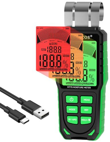 Feuchtemessgerät Wand und Baustoffe – Pinless Baufeuchtemesser für Gipskarton, Beton,Holz – Handgerät zur zerstörungsfreien Feuchtigkeitsmessung