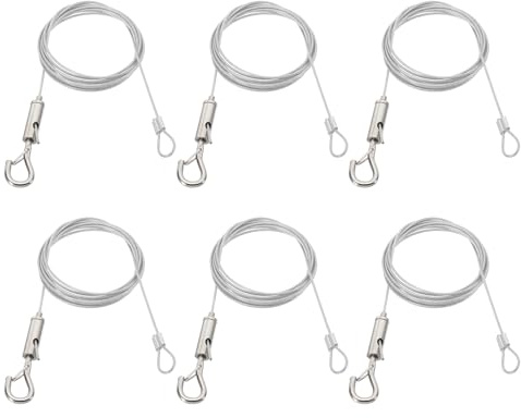 PATIKIL 6 Pcs Adjustable Picture Hanging Wire Kit, 2m/6.6ft Fit for 1.5mm Wire Heavy Duty PVC Coated Stainless Steel Wire Rope Hanger Hardware with Loop and Hooks for Hanging Mirrors