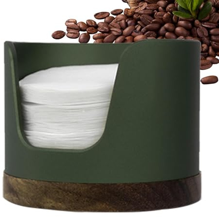 Porte-filtre en papier expresso - Boîte ronde de rangement en papier filtre pour pot - Diverses fonctions Récipient portable anti-poussière en bois de style ferme vintage avec couvercle pour mach