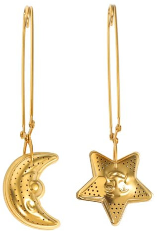 Cabilock 2piezas Colador Té Acero Inoxidable Infusor Con Mango Protegido Filtro De Sueltas Diseño Estrella y Luna Para Infusiones Precisas