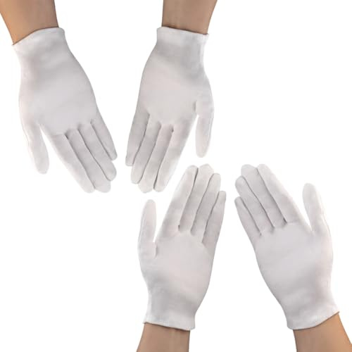 JEYORZY 2 Paar weiße Baumwoll handschuhe aus Baumwolle, Weich und Flexibel, Wiederverwendbare Schutzhandschuhe für Polizei Formale Smoking Ehrengarde und besondere Anlässe